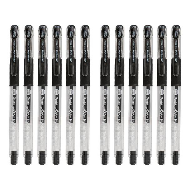 Hybrid Technica Gel Pens, Black, 0.8mm, 12 Pack