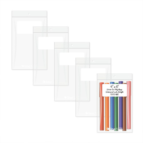 Write-On Poly Zip Bags, Clear, 4" x 6", 1000-Pack