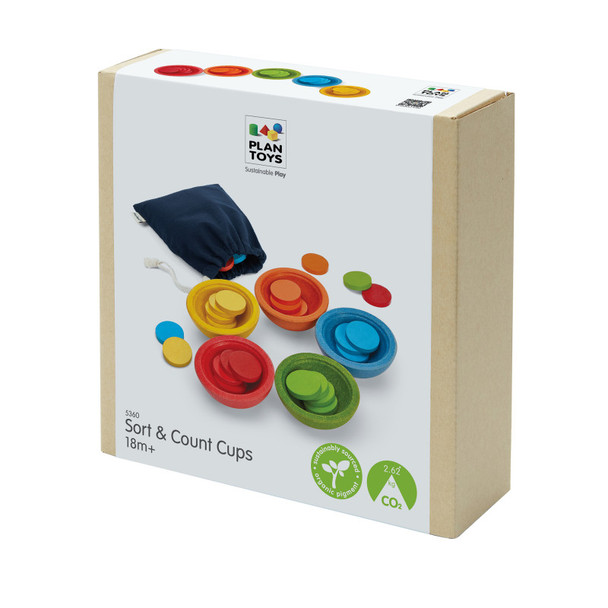 Wooden Sort & Count Cups with Tokens