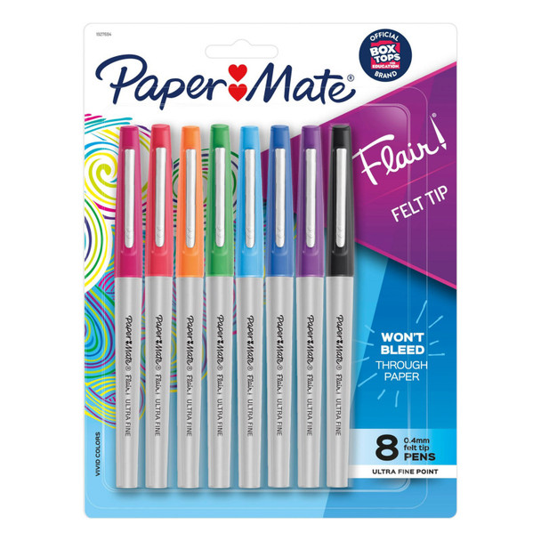 Paper Mate® Flair Felt Tip Pens, Ultra Fine Point (0.4mm), Assorted Colors, 8 Count