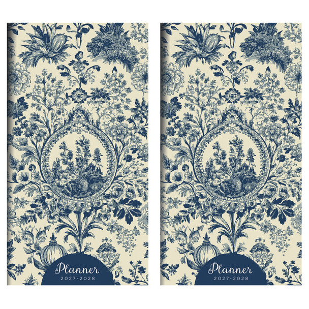 2027-2028 Blue Toile Small Monthly Pocket Planner, 2-Pack