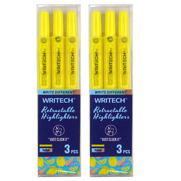 Retractable Highlighters, Neon Yellow, 2 Packs
