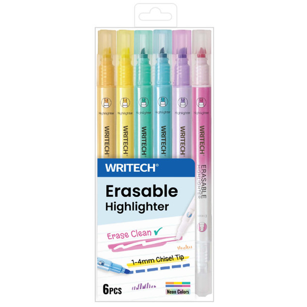 Dual Tip Erasable Highlighters, Neon Colors, 6 Count