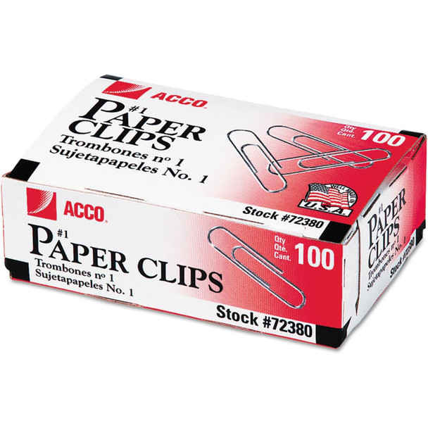 Paper Clips, No. 1 Size, Silver, Made in USA, Pack of 100