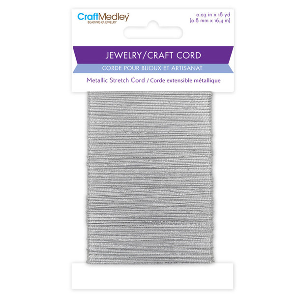Metallic Stretch Jewelry and Craft Cord, Silver, 0.8 mm x 18 Yards