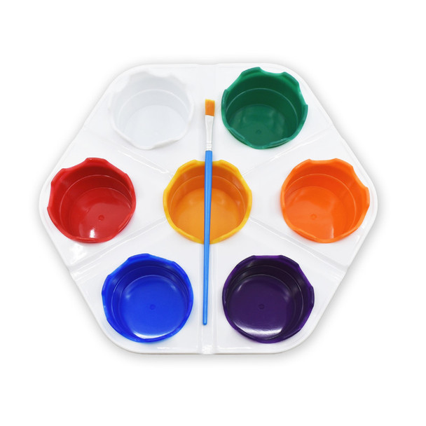 Seven-Cup Paint Caddy with Brush, Multicolor