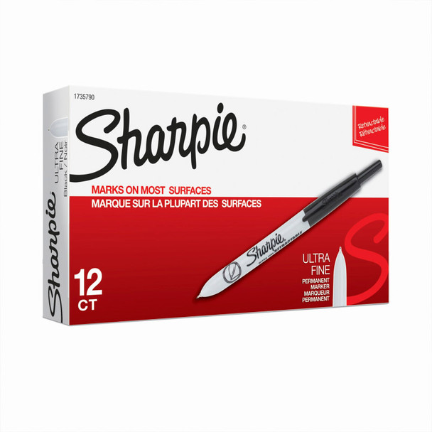 Retractable Ultra Fine Point Permanent Markers, Black, 12 Count