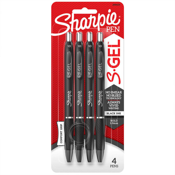 S-Gel Retractable Gel Pens, Bold 1.0 mm, Black, 4 Count