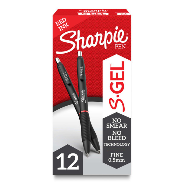 S-Gel Retractable Gel Pens, Fine 0.5 mm, Red, 12 Count
