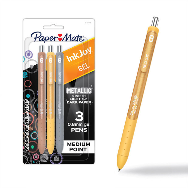 Smooth Metallic Gel Pens, Assorted Colors, 3 Count