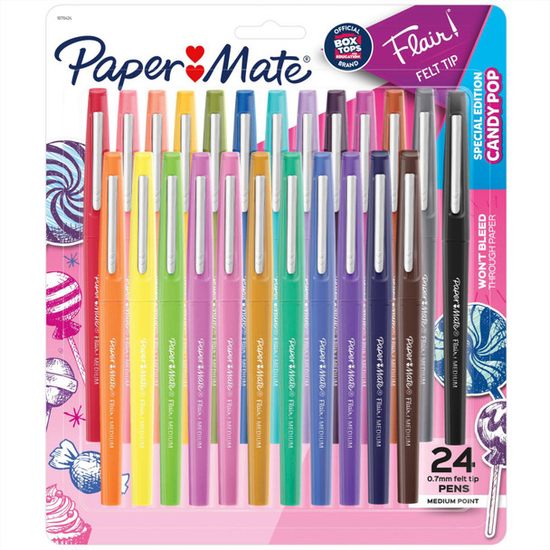 Flair Medium Felt Tip Pens, 0.7 mm, Candy Pop Colors, 24 Count