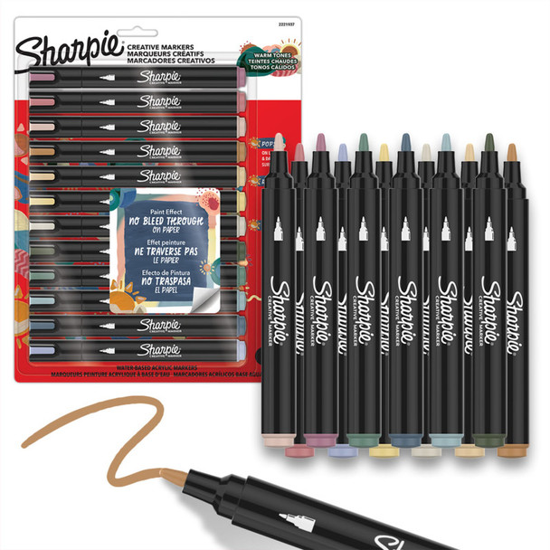 Creative Acrylic Markers, Bullet Tip, Warm Tone Colors, 12 Count