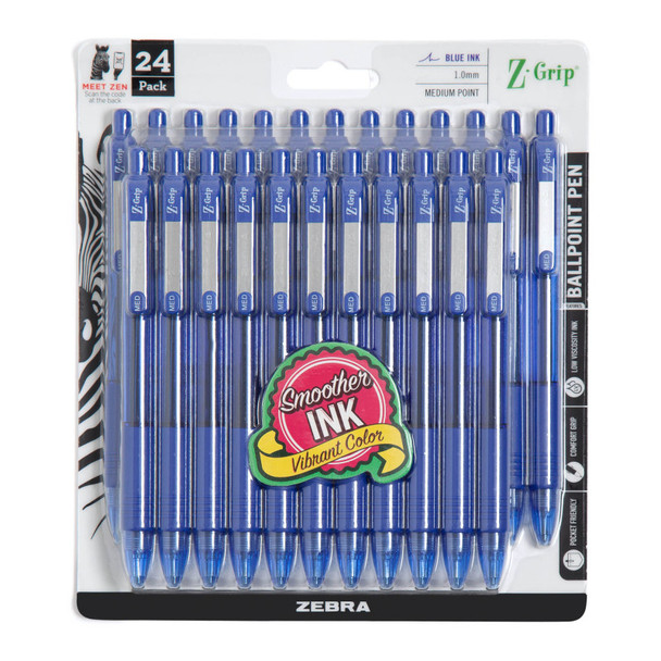 Z-Grip Retractable Ballpoint Pen, 1.0 mm, Blue, 24-Pack