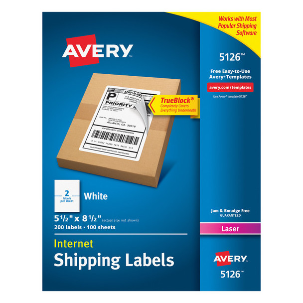 Half-Sheet Printable Shipping Labels, 5-1/2" x 8-1/2", 200 Pack
