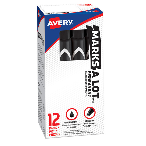 Chisel Tip Permanent Markers, Black, 12 Pack