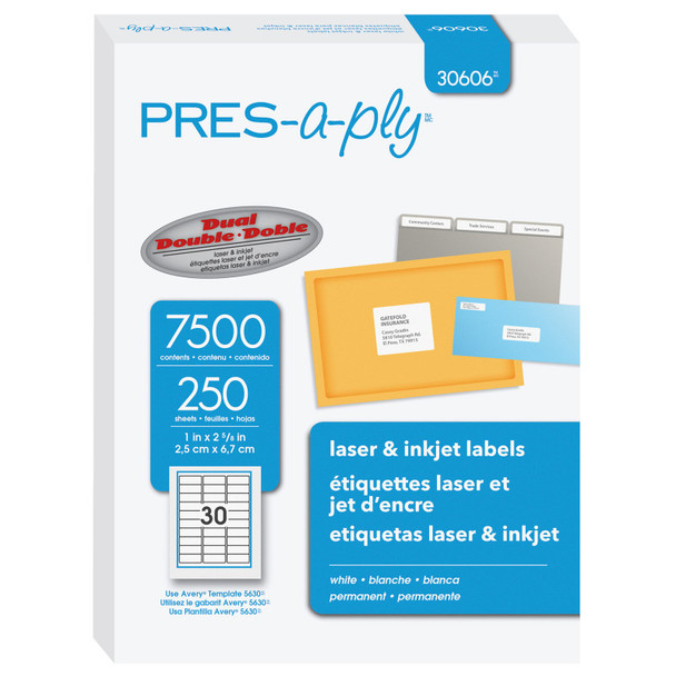 Printable Address Labels, 1" x 2-5/8", 7,500 Pack