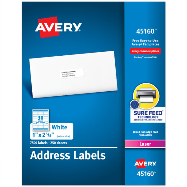Printable Address Labels, 1" x 2-5/8", 7,500 Pack