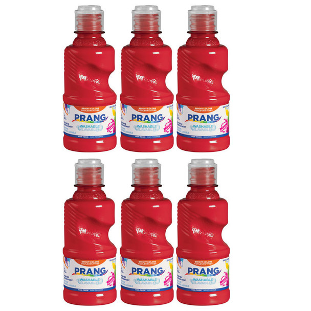 Washable Tempera Paint, 8 oz Bottle, Red, Set of 6