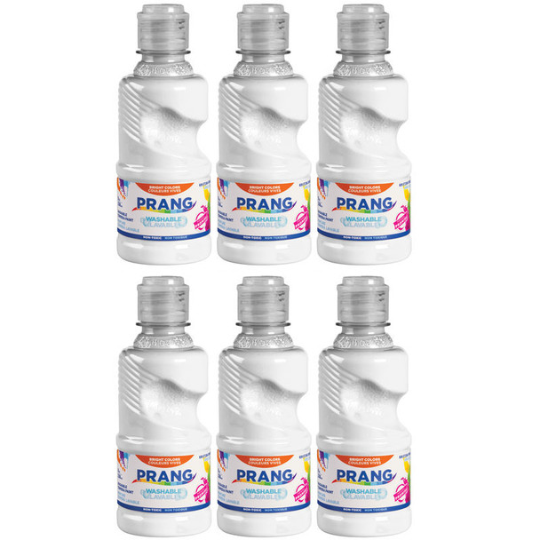 Washable Tempera Paint, 8 oz Bottle, White, Set of 6