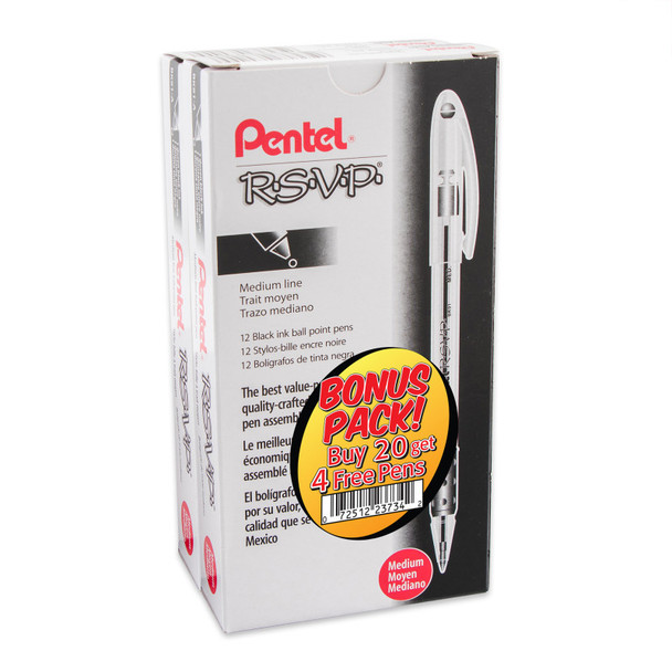 RSVP Ballpoint Pen, (1.0mm) Medium Line, Black Ink, 24 Pack