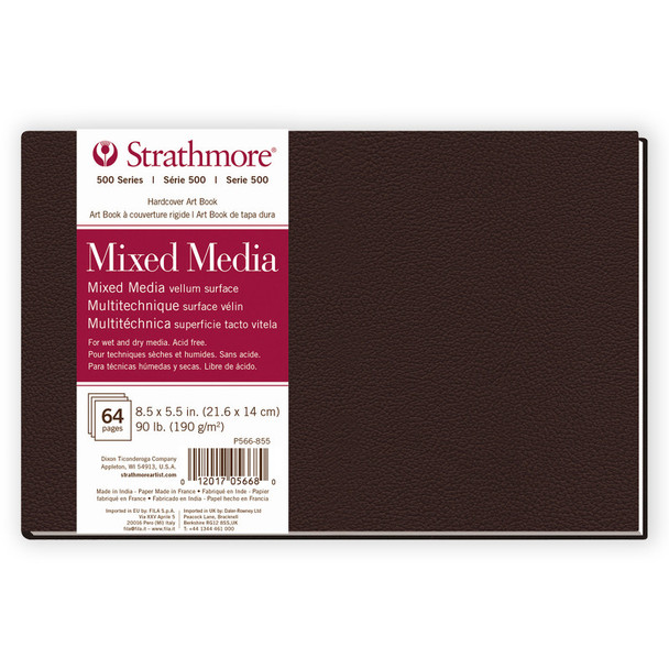 500 Series Mixed Media Paper Art Book, Matte Brown Cover, Hardbound, 32 Sheets, Natural White, 8.5x5.5 inch