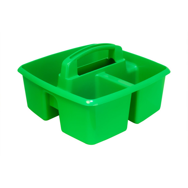 Small Three-Compartment Classroom Supply Caddy with Handle, Green