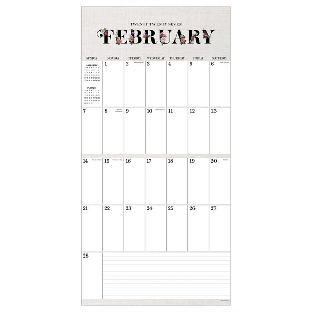 2027 Big Grid Floral Wall Calendar