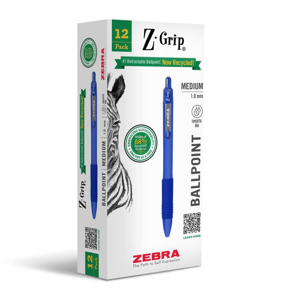 Z-Grip Recycled Retractable Ballpoint Pen, 1.0 mm, Blue, 12-Pack