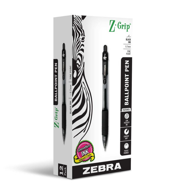 Z-Grip Flight Retractable Ballpoint Pen, 0.7 mm, Black, 12-Pack