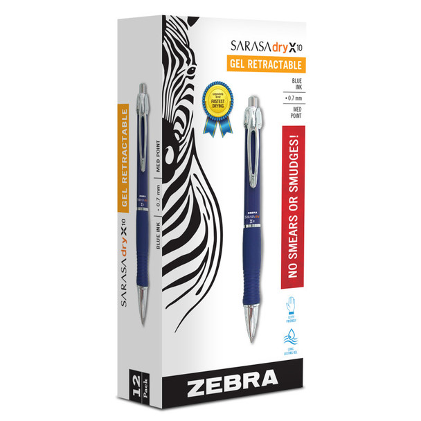 Sarasa Dry X10 Gel Retractable Pen, 0.7 mm, Blue, 12-Pack