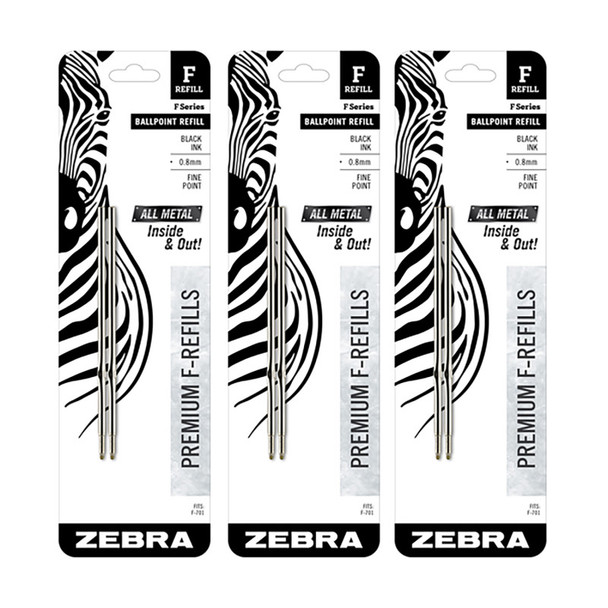 F-Series Pen Refills, 0.8 mm, Black, 6-Pack