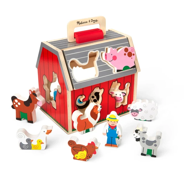 Take-Along Wooden Sorting Barn with 10 Farm Play Pieces for Ages 2 to 5