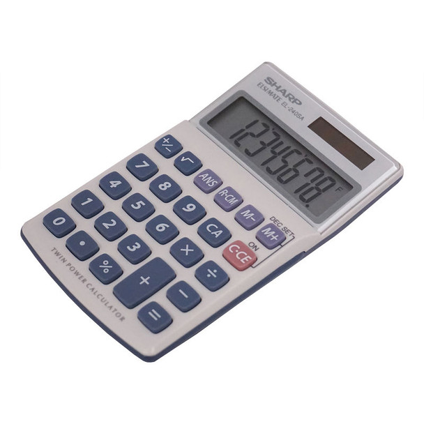 8-Digit Handheld Calculator with Angled Display and Last-Answer Function, Gray