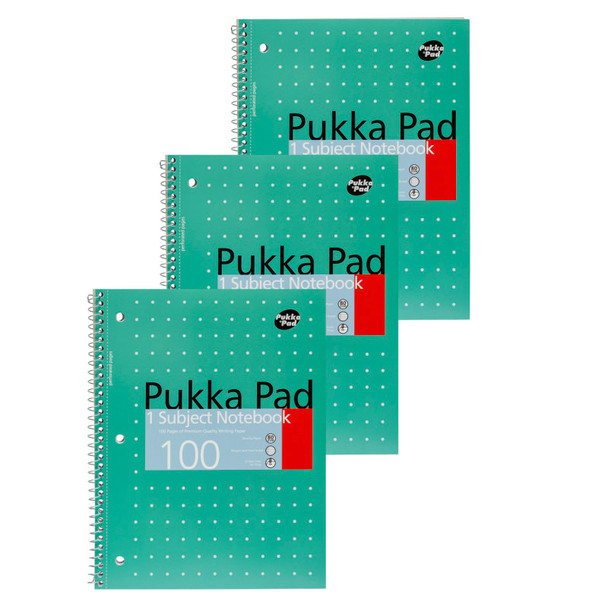 Metallic 1-Subject Notebooks, Green, 3 Pack