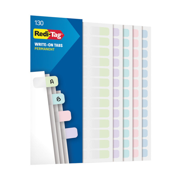 Write-On Permanent Index Tabs, Pastel Colors, 1 x 7/16 in., 130 Count