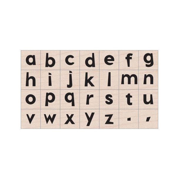 Modern Lowercase Letter Woodblock Stamp Set, 28 Stamps