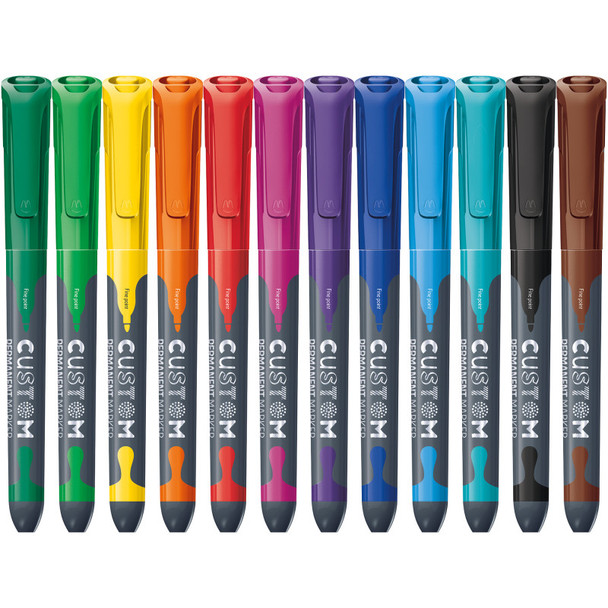 Permanent Fine-Tip Multisurface Markers with 1 mm Bullet Tips and Carrying Case, Assorted Colors, 12 Pack