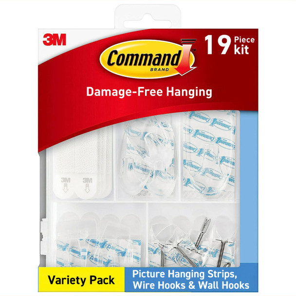 Clear Removable Hooks and Picture Hanging Strips Assortment, 53 Pieces
