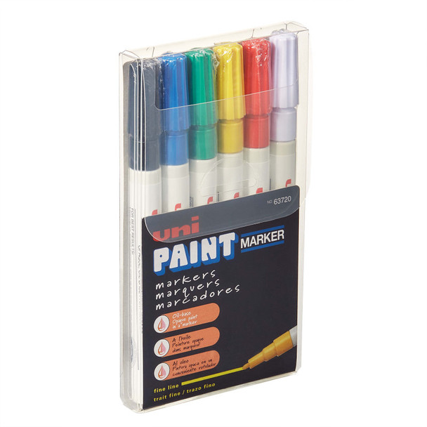 Oil-Based Fine-Line Paint Markers with 1.2 mm Bullet Tips, Assorted Colors, 6 Pack