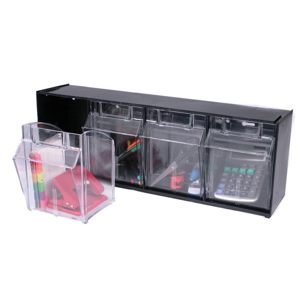 Tilt Bin® Interlocking Storage Bins, 4-Bin Unit, Black