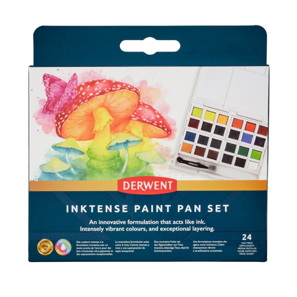 Inktense Water-Soluble Paint Pan Set, 24 Colors with Brush