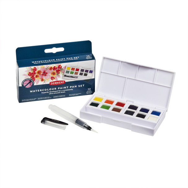 Watercolor Half-Pan Paint Set, 12 Colors with Waterbrush