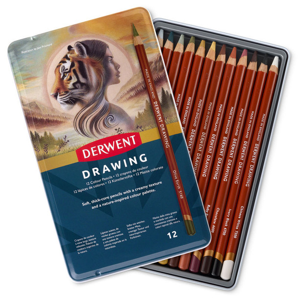 Nature-Tone Wax Colored Pencils, 12-Count Metal Tin