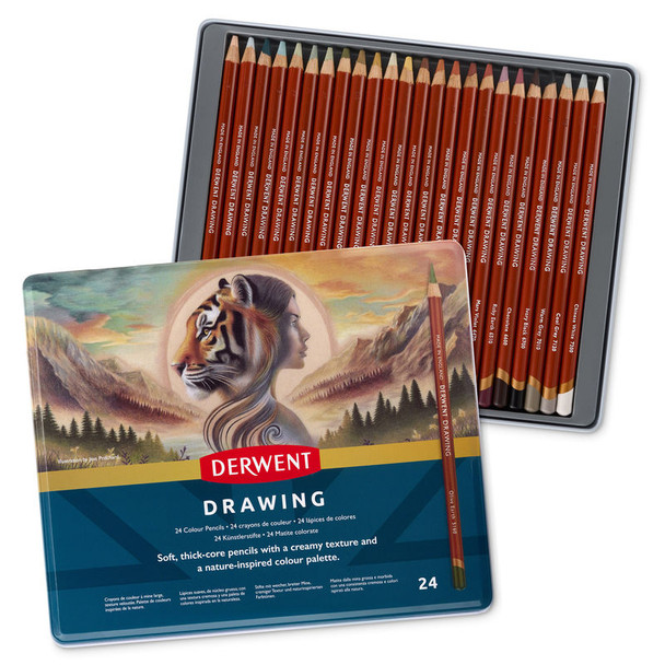 Nature-Tone Wax Colored Pencils, 24-Count Metal Tin