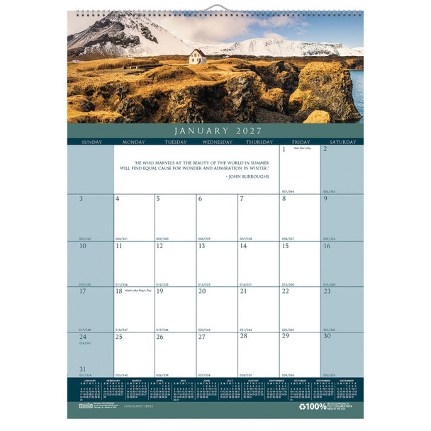 Earthscapes Recycled Monthly Wall Calendar, 12" x 16.5"