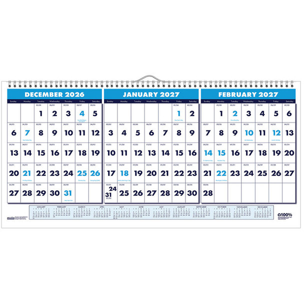 Recycled Wall Calendar, 23.5" x 12"