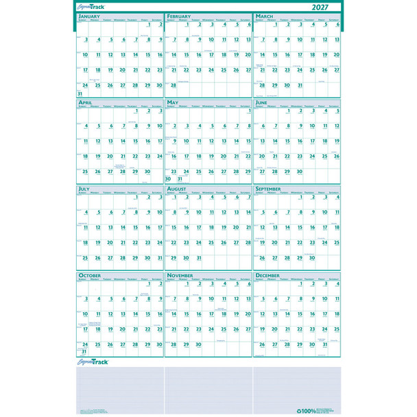Express Track Recycled Yearly Wall Calendar, 24" x 37"