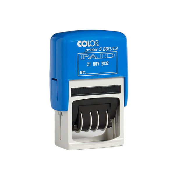 Self-Inking S 260 Message Dater Stamp, "Paid", Red and Blue Ink
