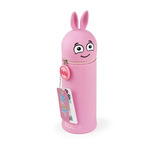Convertible Silicone Pencil Case and Desk Pen Holder, Emoji Design, Pink