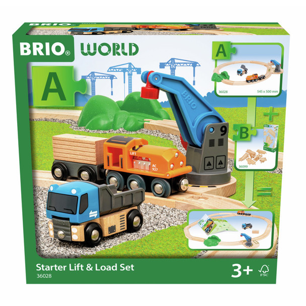 Starter Lift and Load Wooden Train Set for Kids Ages 3 and Up